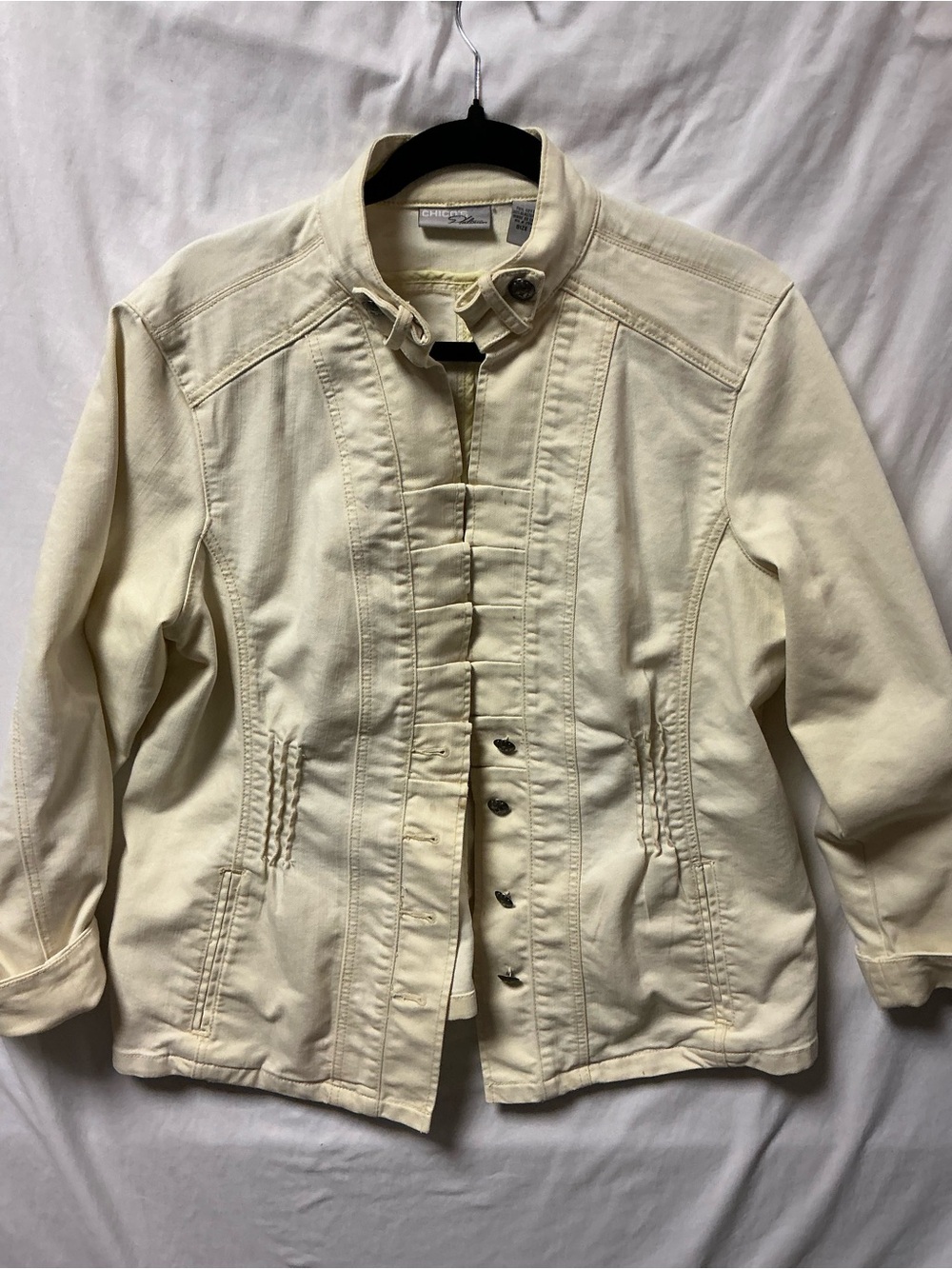Chico's Cream Stand-Collar Button Front Jean Jacket